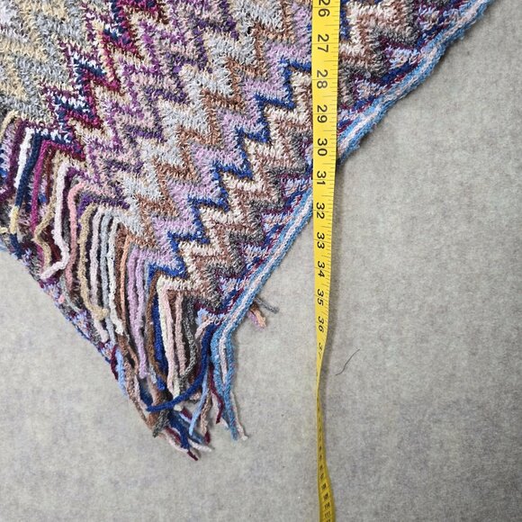 Permanent Womens Colorful Chevron Knit Poncho With Fringe Hem One Size Acrylic - Picture 4 of 4